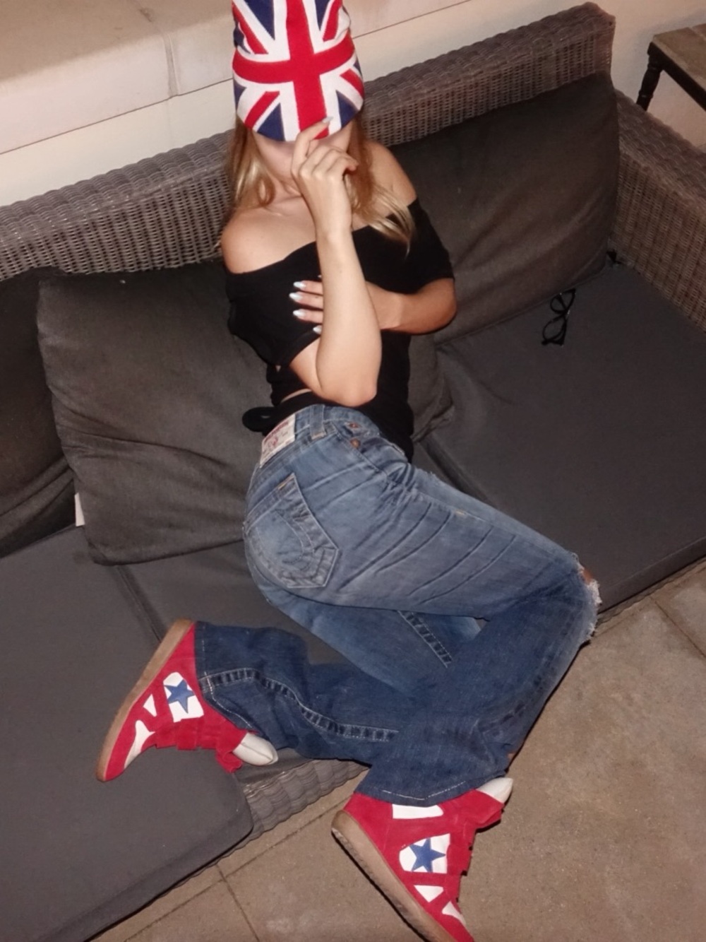 Authentic Isabel Marant Bekett wedge sneaker in red with a blue star